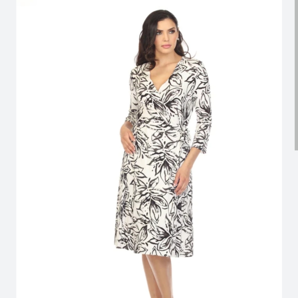 NWT Joseph Ribkoff White/ Black Abstract Wrap Dress Size 8